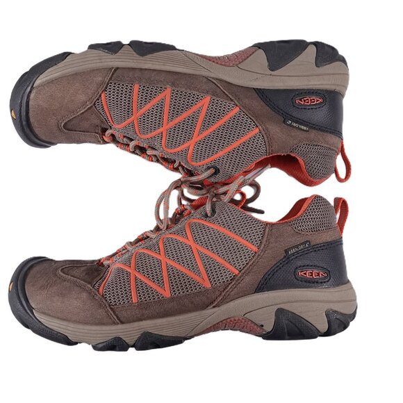 Keen Hiking Shoes Women 9.5 Leather Brown Orange Outdoor 1009557 Low Top - Picture 6 of 16